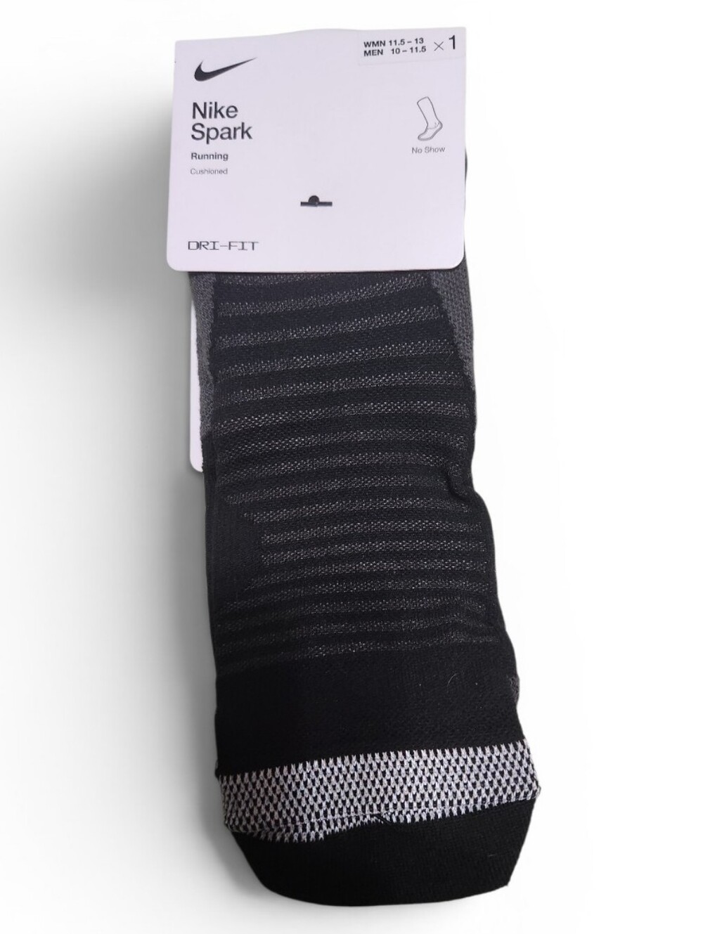 NIKE SPARK No-Show Sock Charcoal Gray Womens Size 11.5 - 13 Mens Size 10 - 11.5